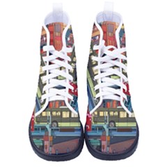 The City Style Bus Fantasy Architecture Art Women s High-top Canvas Sneakers