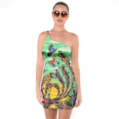 Monkey Tiger Bird Parrot Forest Jungle Style One Shoulder Ring Trim Bodycon Dress by Grandong