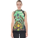 Monkey Tiger Bird Parrot Forest Jungle Style Mock Neck Shell Top View1