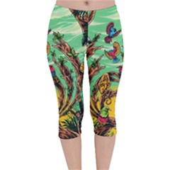 Monkey Tiger Bird Parrot Forest Jungle Style Velvet Capri Leggings  by Grandong