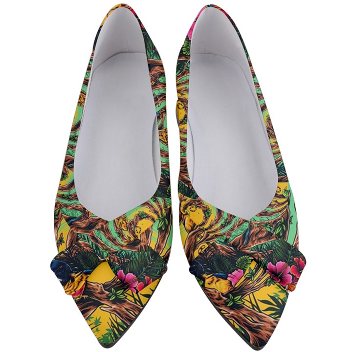 Monkey Tiger Bird Parrot Forest Jungle Style Women s Bow Heels