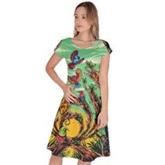 Monkey Tiger Bird Parrot Forest Jungle Style Classic Short Sleeve Dress by Grandong