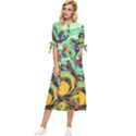 Monkey Tiger Bird Parrot Forest Jungle Style Bow Sleeve Chiffon Midi Dress View1