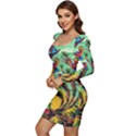 Monkey Tiger Bird Parrot Forest Jungle Style Women Long Sleeve Ruched Stretch Jersey Dress View3