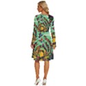 Monkey Tiger Bird Parrot Forest Jungle Style Long Sleeve Dress With Pocket View4