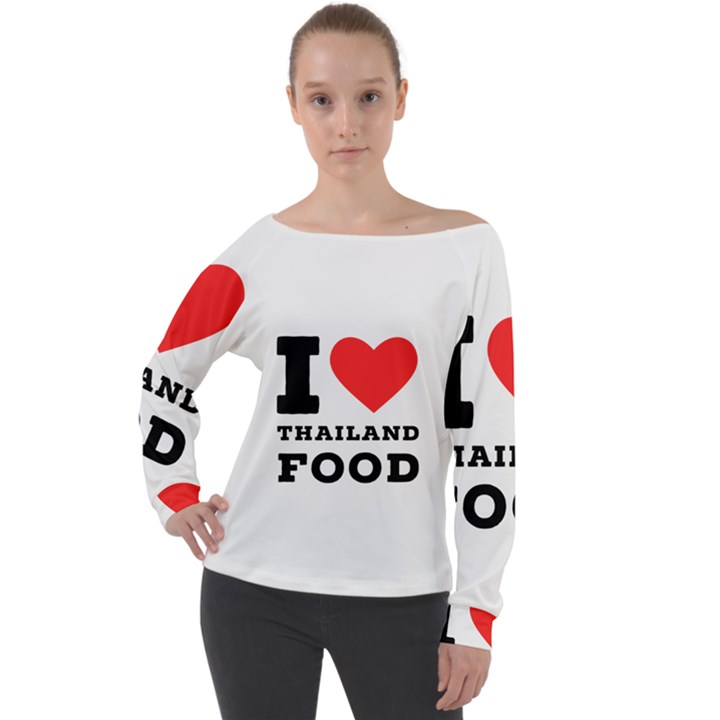 I love Thailand food Off Shoulder Long Sleeve Velour Top