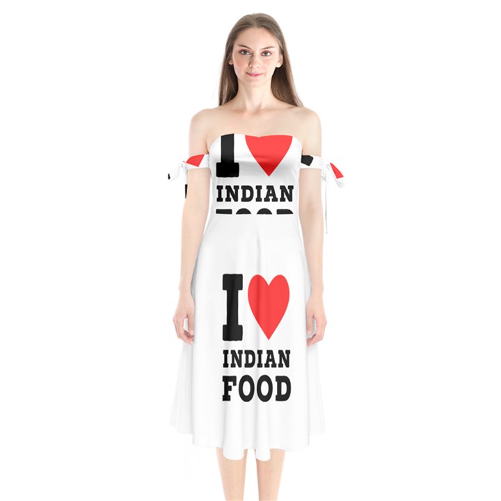 I love Indian food Shoulder Tie Bardot Midi Dress