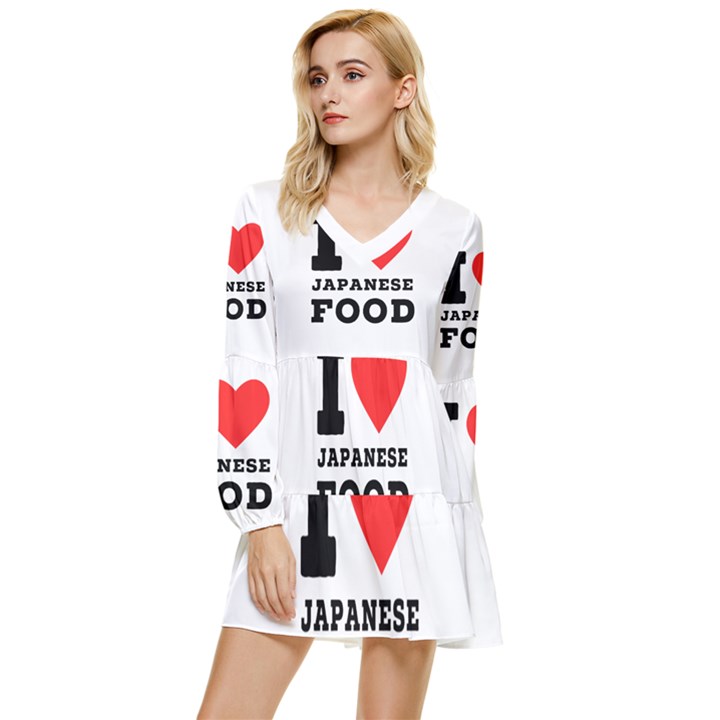 I love Japanese food Tiered Long Sleeve Mini Dress