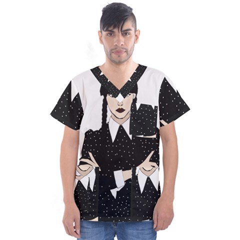 Wednesday Addams Men s V-neck Scrub Top by Fundigitalart234