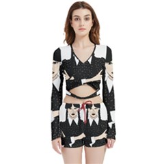 Wednesday Addams Velvet Wrap Crop Top And Shorts Set