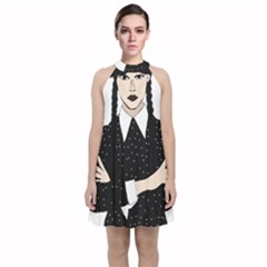 Wednesday Addams Velvet Halter Neckline Dress 