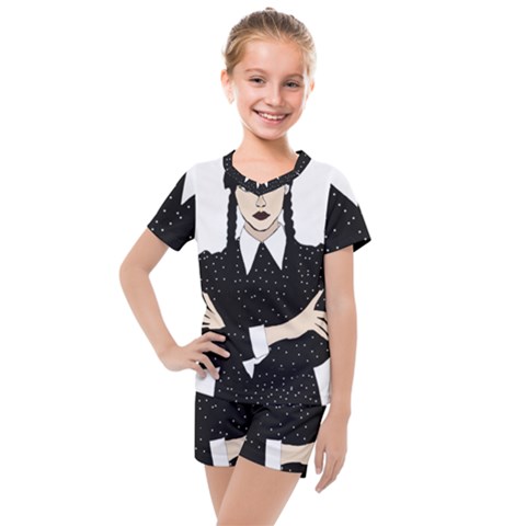 Wednesday Addams Kids  Mesh Tee And Shorts Set by Fundigitalart234