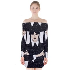 Wednesday Addams Long Sleeve Off Shoulder Dress by Fundigitalart234