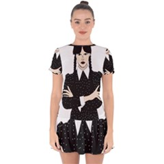 Wednesday Addams Drop Hem Mini Chiffon Dress by Fundigitalart234