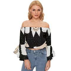 Wednesday Addams Off Shoulder Flutter Bell Sleeve Top