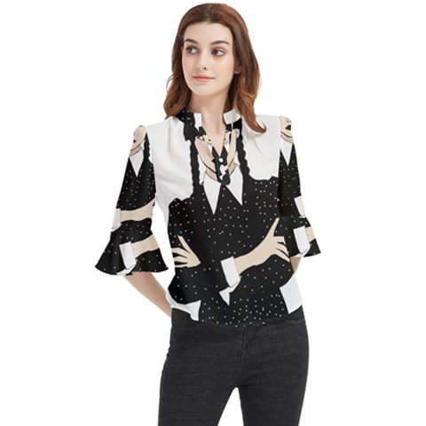 Wednesday Addams Loose Horn Sleeve Chiffon Blouse by Fundigitalart234