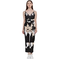 Wednesday Addams V-neck Spaghetti Strap Tie Front Jumpsuit by Fundigitalart234