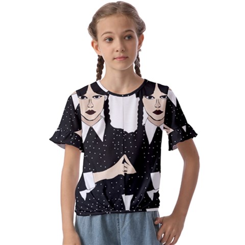 Wednesday Addams Kids  Cuff Sleeve Scrunch Bottom Tee by Fundigitalart234