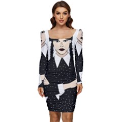 Wednesday Addams Women Long Sleeve Ruched Stretch Jersey Dress by Fundigitalart234