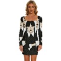 Wednesday addams Long Sleeve Square Neck Bodycon Velvet Dress View1