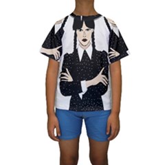 Wednesday Addams Kids  Short Sleeve Swimwear by Fundigitalart234