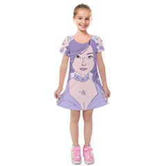 Futuristic Woman Kids  Short Sleeve Velvet Dress