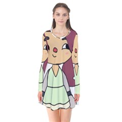 Toca Life Self Made Character  Long Sleeve V-neck Flare Dress by Fundigitalart234