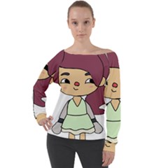 Toca Life Self Made Character  Off Shoulder Long Sleeve Velour Top by Fundigitalart234