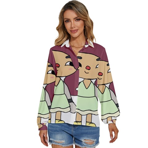 Toca Life Self Made Character  Women s Long Sleeve Button Up Shirt by Fundigitalart234