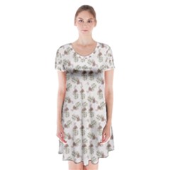 Warm Blossom Harmony Floral Pattern Short Sleeve V-neck Flare Dress by dflcprintsclothing