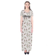 Warm Blossom Harmony Floral Pattern Short Sleeve Maxi Dress by dflcprintsclothing