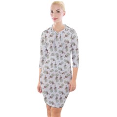 Warm Blossom Harmony Floral Pattern Quarter Sleeve Hood Bodycon Dress by dflcprintsclothing