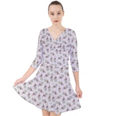 Warm Blossom Harmony Floral Pattern Quarter Sleeve Front Wrap Dress by dflcprintsclothing