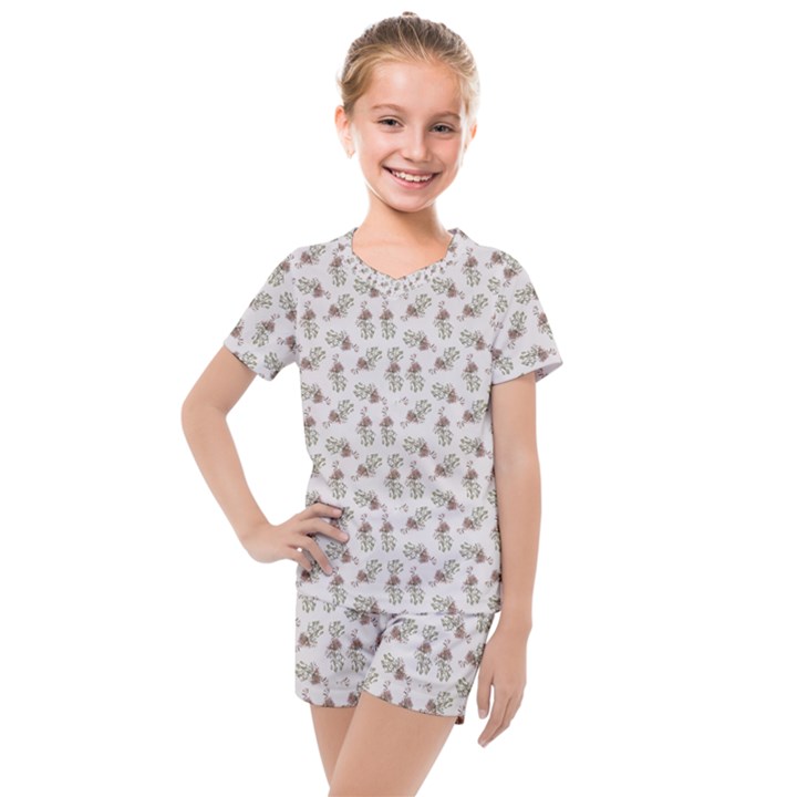 Warm Blossom Harmony Floral Pattern Kids  Mesh Tee and Shorts Set