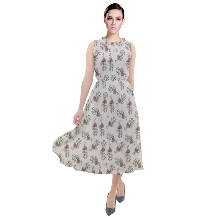 Warm Blossom Harmony Floral Pattern Round Neck Boho Dress