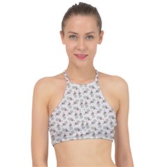 Warm Blossom Harmony Floral Pattern Racer Front Bikini Top by dflcprintsclothing