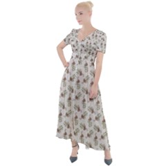 Warm Blossom Harmony Floral Pattern Button Up Short Sleeve Maxi Dress by dflcprintsclothing