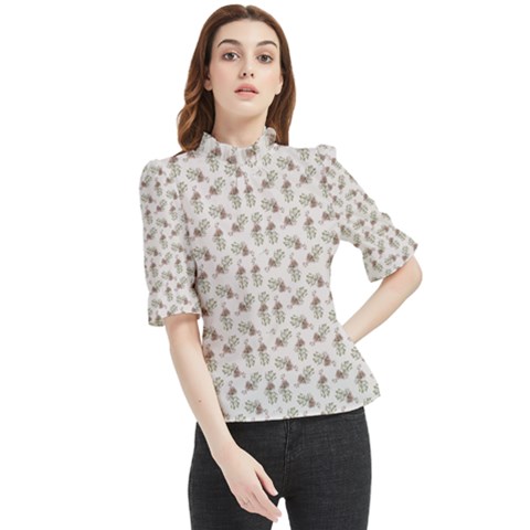 Warm Blossom Harmony Floral Pattern Frill Neck Blouse by dflcprintsclothing