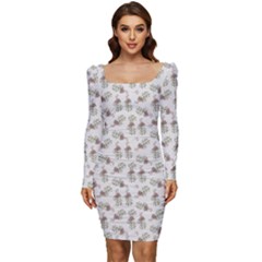 Warm Blossom Harmony Floral Pattern Women Long Sleeve Ruched Stretch Jersey Dress by dflcprintsclothing