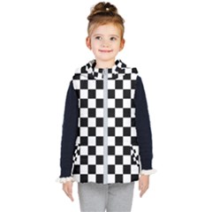 Black White Checker Pattern Checkerboard Kids  Hooded Puffer Vest by Cowasu