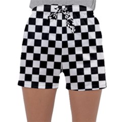 Black White Checker Pattern Checkerboard Sleepwear Shorts by Cowasu