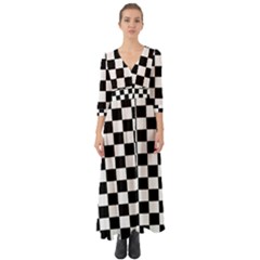 Black White Checker Pattern Checkerboard Button Up Boho Maxi Dress by Cowasu