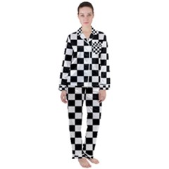 Black White Checker Pattern Checkerboard Women s Long Sleeve Satin Pajamas Set	 by Cowasu