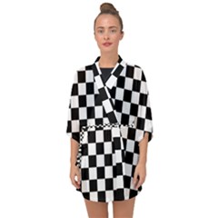 Black White Checker Pattern Checkerboard Half Sleeve Chiffon Kimono by Cowasu