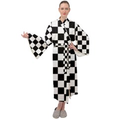 Black White Checker Pattern Checkerboard Maxi Velvet Kimono by Cowasu