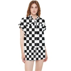 Black White Checker Pattern Checkerboard Chiffon Lounge Set by Cowasu