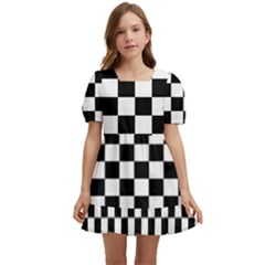 Black White Checker Pattern Checkerboard Kids  Short Sleeve Dolly Dress by Cowasu