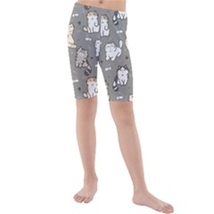 Cute Cat Pattern Cartoon Kids  Mid Length Swim Shorts by Cowasu