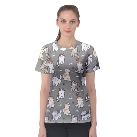 Cute Cat Pattern Cartoon Women s Sport Mesh Tee by Cowasu