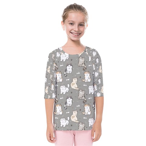 Cute Cat Pattern Cartoon Kids  Quarter Sleeve Raglan Tee by Cowasu